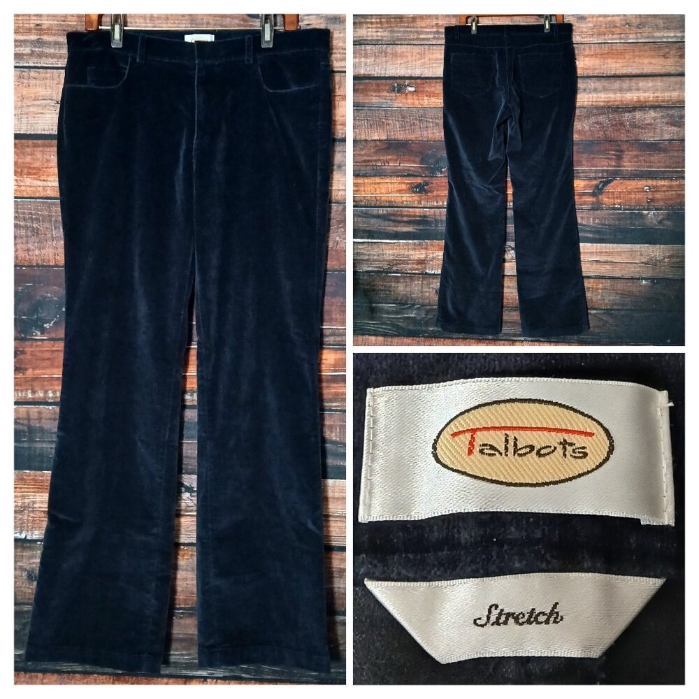 Talbots Pants 12 Black Velvet Flare Leg Mid Rise Five Pocket